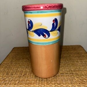 Vintage Belari 9.5” Handmade In Italy Pottery Vase Floral Stoneware Ceramic